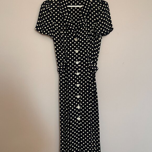 Rouje Marin Midi Shirt Dress Black and White Polka Dot 36 S Jeanne Damas - Picture 4 of 6